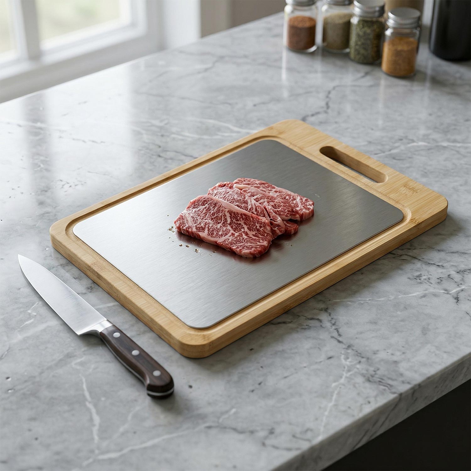 Cutting Board插图12 Steel & Bamboo Double-Sided Board - Back