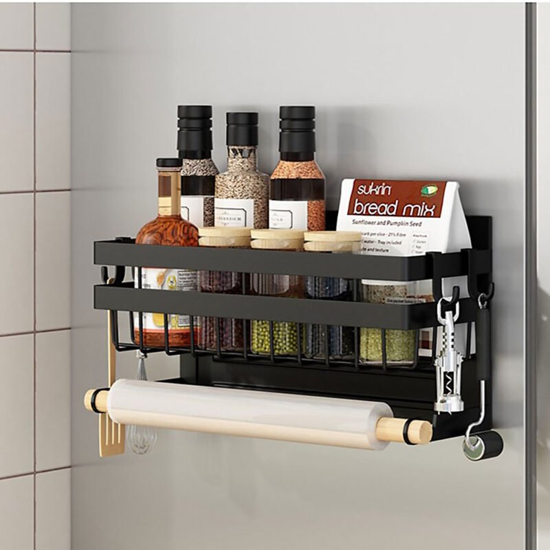 Customized Black Magnetic Spice Storage Rack Organizer for Refrigerator MSP1101