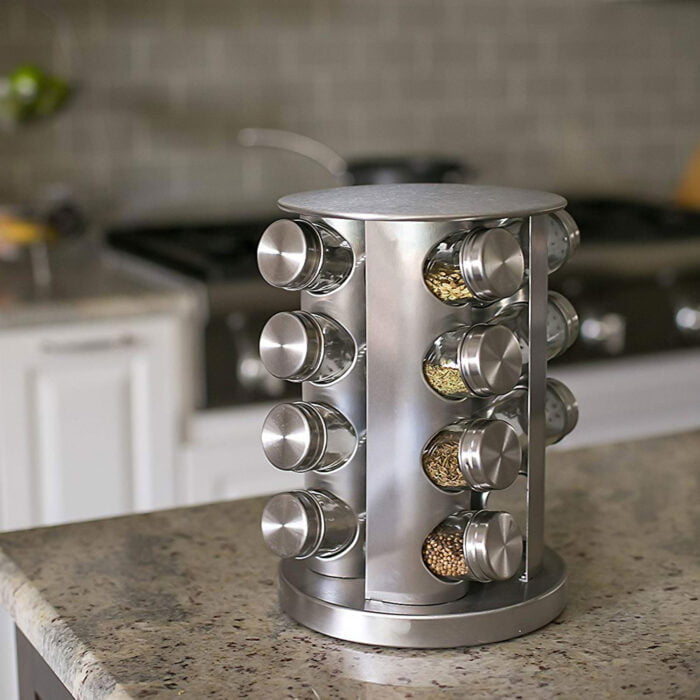 Stainless Steel Condiment Set Revolving 16-Jar Spice Rack for Kitchen BMA S1203