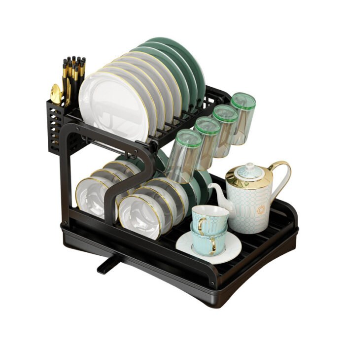 2 Tier Dish Drying Rack and Drainboard Set Dish Drainer Organizer Shelf SR1104 - Image 2
