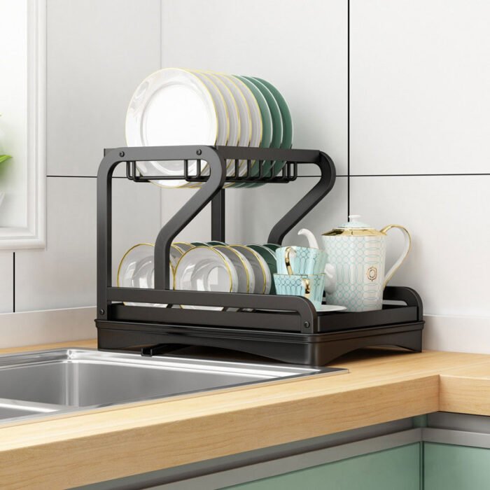 2 Tier Dish Drying Rack and Drainboard Set Dish Drainer Organizer Shelf SR1104 - Image 5