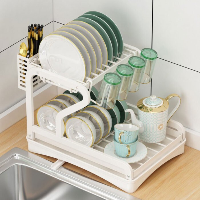 2 Tier Dish Drying Rack and Drainboard Set Dish Drainer Organizer Shelf SR1104 - Image 6