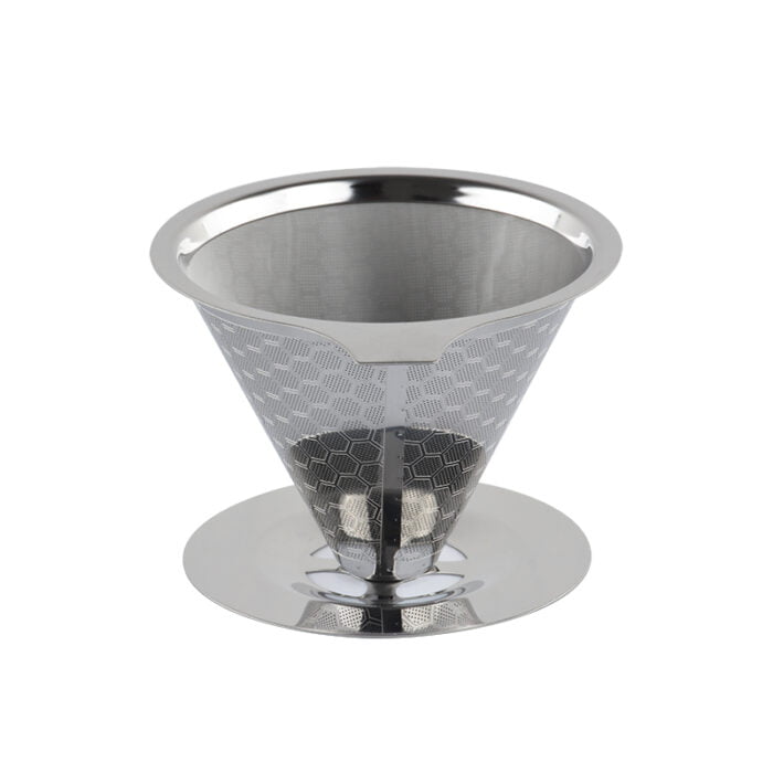 Portable Cone Drip Coffee Dripper Stainless Steel Reusable Coffee Filter with Stand Holder CF101 - Image 2