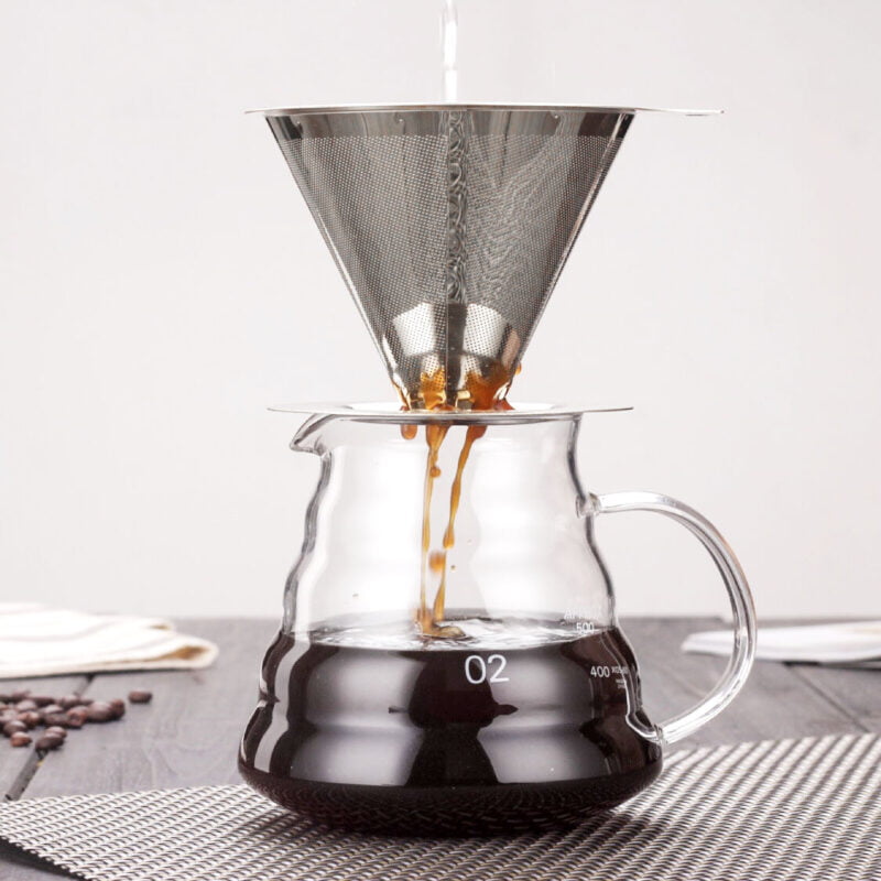 Portable Cone Drip Coffee Dripper Stainless Steel Reusable Coffee Filter with Stand Holder CF101