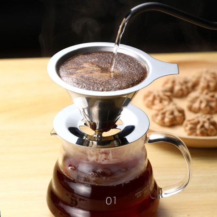 Portable Cone Drip Coffee Dripper Stainless Steel Reusable Coffee Filter with Stand Holder CF101 - Image 6
