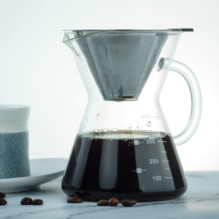 Pour Over Coffee Maker Stainless Steel Filter and Glass Coffee Dripper CF109