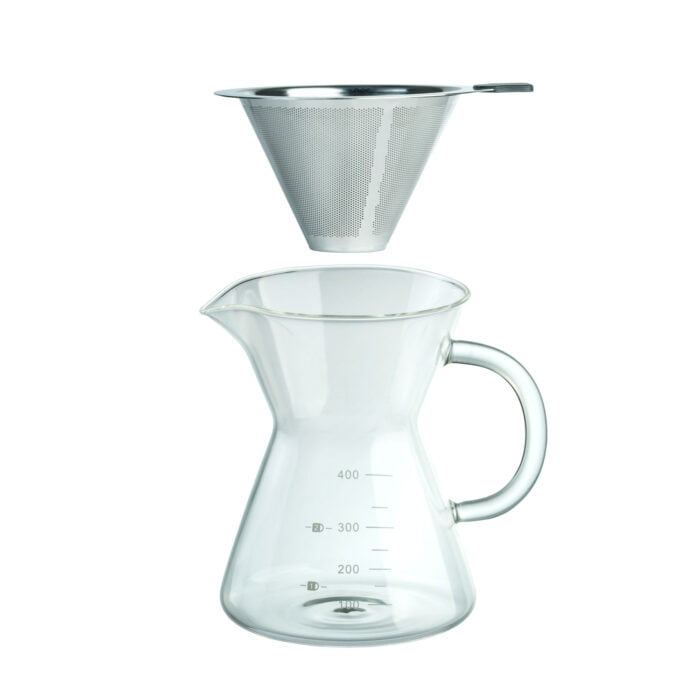 Pour Over Coffee Maker Stainless Steel Filter and Glass Coffee Dripper CF109 - Image 3