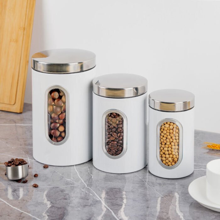 Airtight Kitchen Canisters Set Stainless Steel Coffee Tea Sugar Storage Jars S514