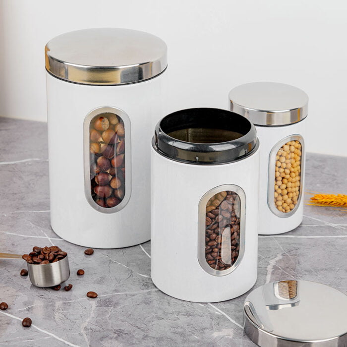 Airtight Kitchen Canisters Set Stainless Steel Coffee Tea Sugar Storage Jars S514 - Image 3