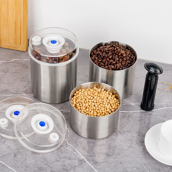 Pump-type Vacuum Stainless Steel Canister Coffee and Coffee Beans Airtight Storage Container S515