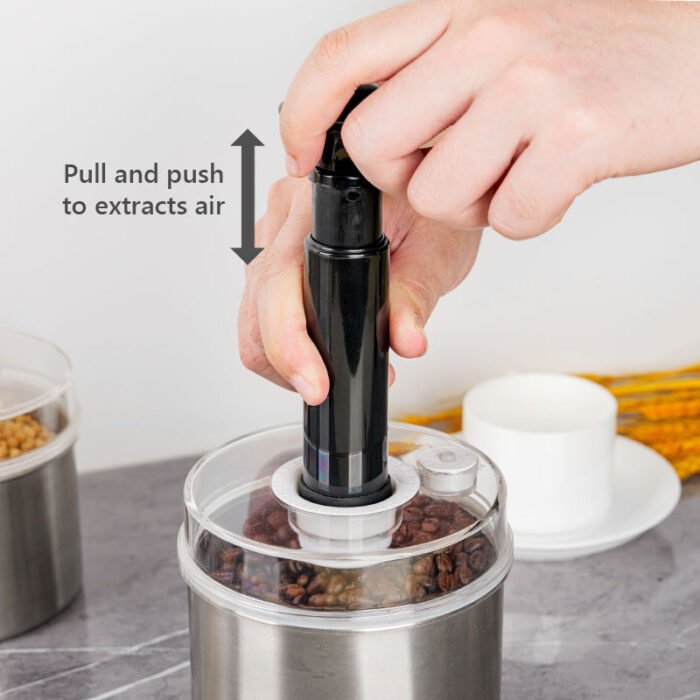 Pump-type Vacuum Stainless Steel Canister Coffee and Coffee Beans Airtight Storage Container S515 - Image 4