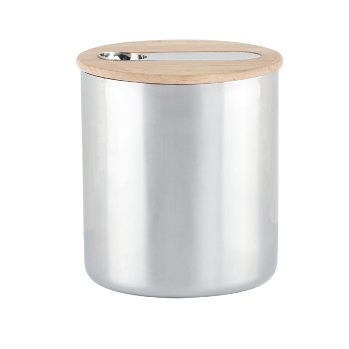 Kitchen Stainless Steel Metal Tea Coffee Sugar Airtight Vacuum Canisters Sets with Spoon Bamboo Wooden Lid S518