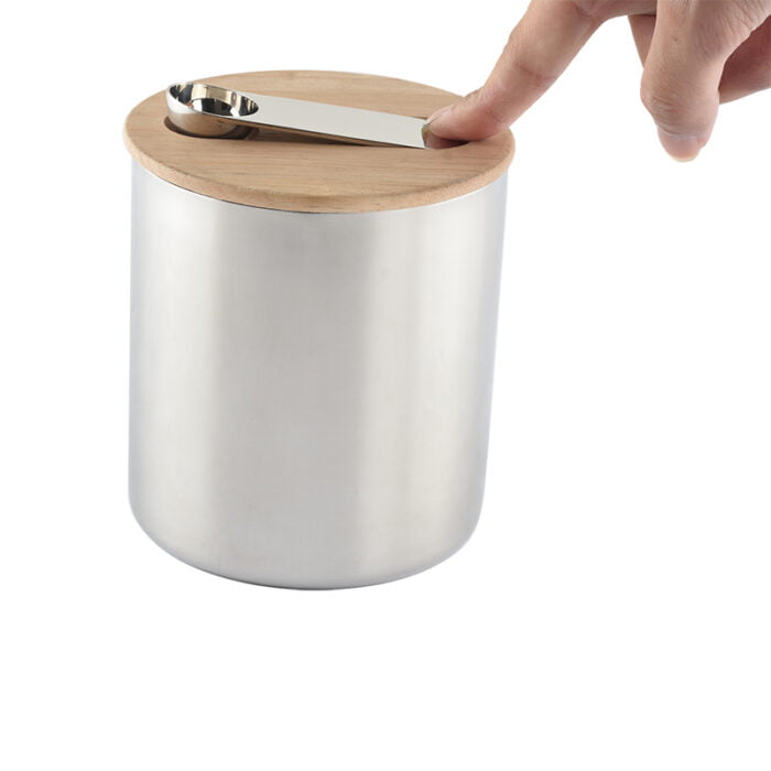 Kitchen Stainless Steel Metal Tea Coffee Sugar Airtight Vacuum Canisters Sets with Spoon Bamboo Wooden Lid S518 - Image 5