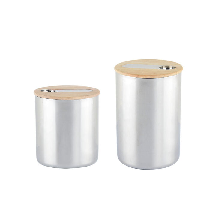 Kitchen Stainless Steel Metal Tea Coffee Sugar Airtight Vacuum Canisters Sets with Spoon Bamboo Wooden Lid S518 - Image 7