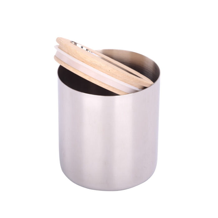 Kitchen Stainless Steel Metal Tea Coffee Sugar Airtight Vacuum Canisters Sets with Spoon Bamboo Wooden Lid S518 - Image 6