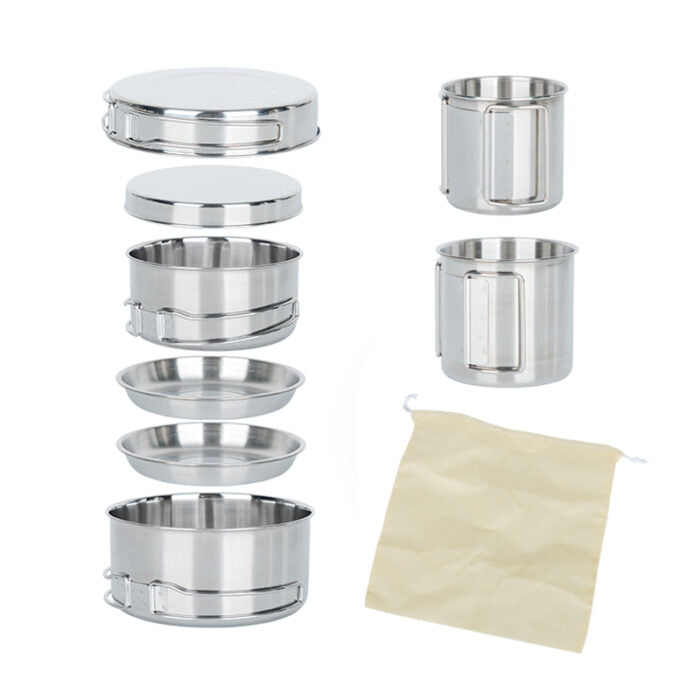 Portable Camping Cookware Set Stainless Steel Pots and Pans Set for Outdoor CCS01 - Image 2