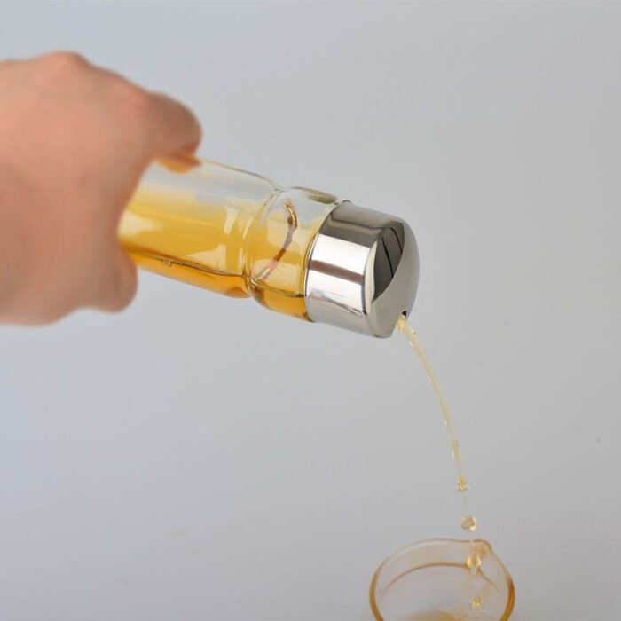 Oil and Vinegar Condiment Set Dispensers 5 Piece Stainless Steel Stand And Glass Bottle Combo Set BMA S1852 - Image 5