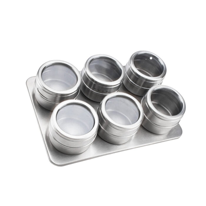 Stainless Steel Magnetic Spice set With 6 Jars Round Storage Spice Rack BMA S6806 - Image 3