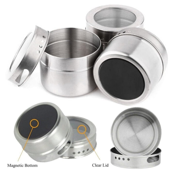 Stainless Steel Magnetic Spice set With 6 Jars Round Storage Spice Rack BMA S6806 - Image 5
