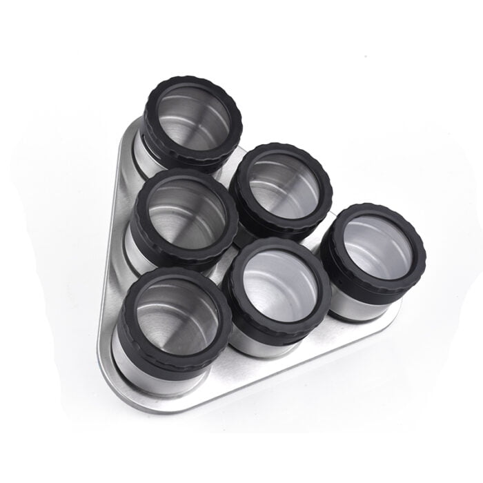 Stainless Steel Magnetic Spice set With 6 Jars Round Storage Spice Rack BMA S6806 - Image 2