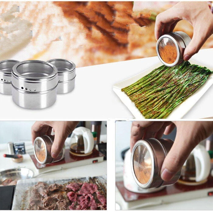Stainless Steel Magnetic Spice set With 6 Jars Round Storage Spice Rack BMA S6806 - Image 7