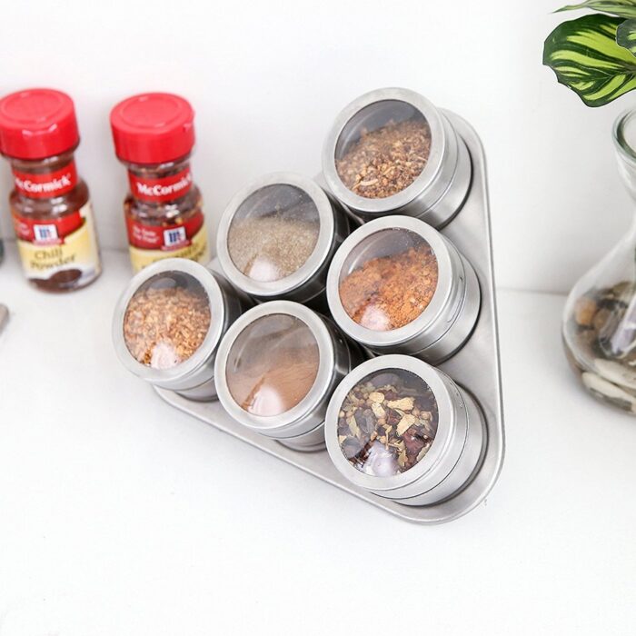 Stainless Steel Magnetic Spice set With 6 Jars Round Storage Spice Rack BMA S6806
