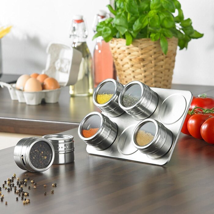Stainless Steel Magnetic Spice set With 6 Jars Round Storage Spice Rack BMA S6806 - Image 8