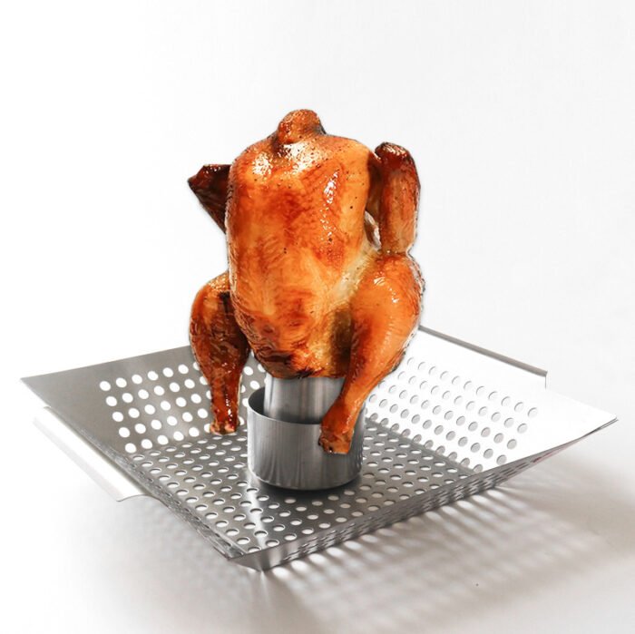 Stainless Steel Beer Chicken Roaster Chicken Barbecue Grill Rack with Aroma Container 1BBQ2403