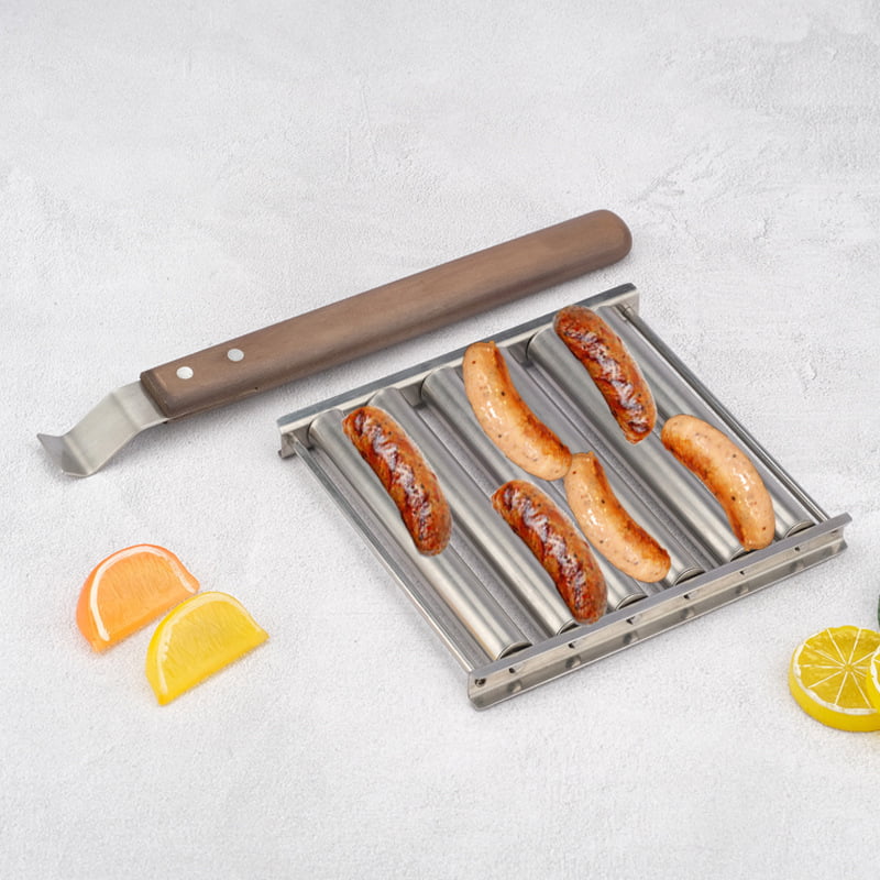 Stainless Steel Hot Dog Roller for Girll BBQ Hot Dog Girller with Wood Handle 1BBQ2413