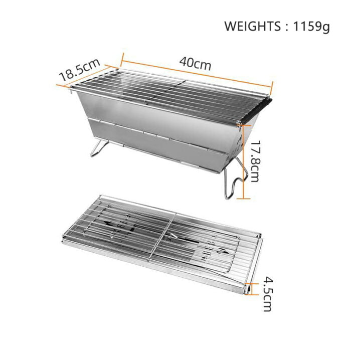 Stainless Steel Foldable Compact Charcoal Barbecue Grill with BBQ Grill Net 1BBQ2414 - Image 10