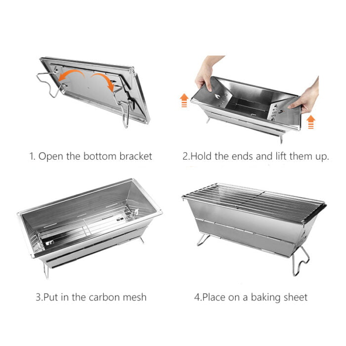 Stainless Steel Foldable Compact Charcoal Barbecue Grill with BBQ Grill Net 1BBQ2414 - Image 9