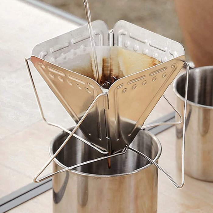 Outdoor Pour Over Coffee Dripper Filter Holder Reusable Folded Stainless Steel Coffee Filter Rack 1CP2304