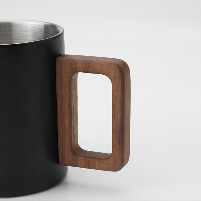 Stainless Steel Modern Double Wall Mugs Coffee Cups Coffee Mug with Wooden Handles 1CP2326 - Image 5