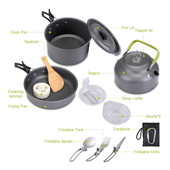 Portability Camping Outdoors Kettles Pan and Pot Aluminum Cookware Set 1HP2103 - Image 4