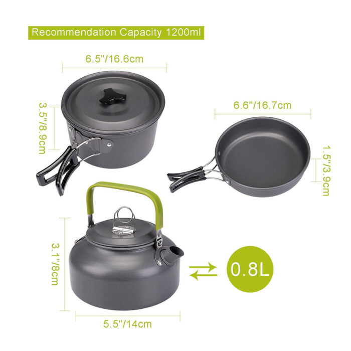 Portability Camping Outdoors Kettles Pan and Pot Aluminum Cookware Set 1HP2103 - Image 3