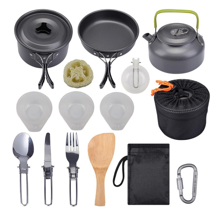 Portability Camping Outdoors Kettles Pan and Pot Aluminum Cookware Set 1HP2103 - Image 2