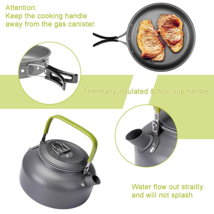 Portability Camping Outdoors Kettles Pan and Pot Aluminum Cookware Set 1HP2103 - Image 5