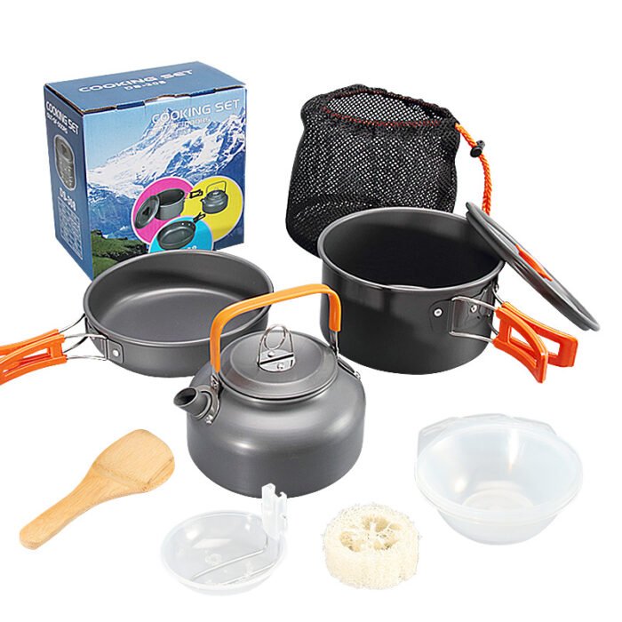 Portability Camping Outdoors Kettles Pan and Pot Aluminum Cookware Set 1HP2103