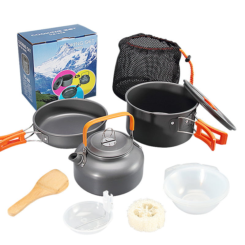 Portability Camping Outdoors Kettles Pan and Pot Aluminum Cookware Set 1HP2103