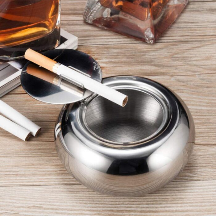 Stainless Steel Windproof Ashtrays with Lid Tabletop Ashtray for Outdoor BMA A104 - Image 7