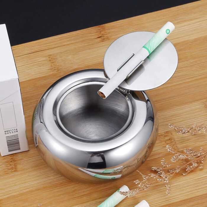 Stainless Steel Windproof Ashtrays with Lid Tabletop Ashtray for Outdoor BMA A104