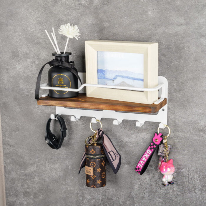 Wall Mounted Refrigerators Magnetic Key Holder Mail Organizer Wall Shelf with Hooks MKH1007 - Image 8