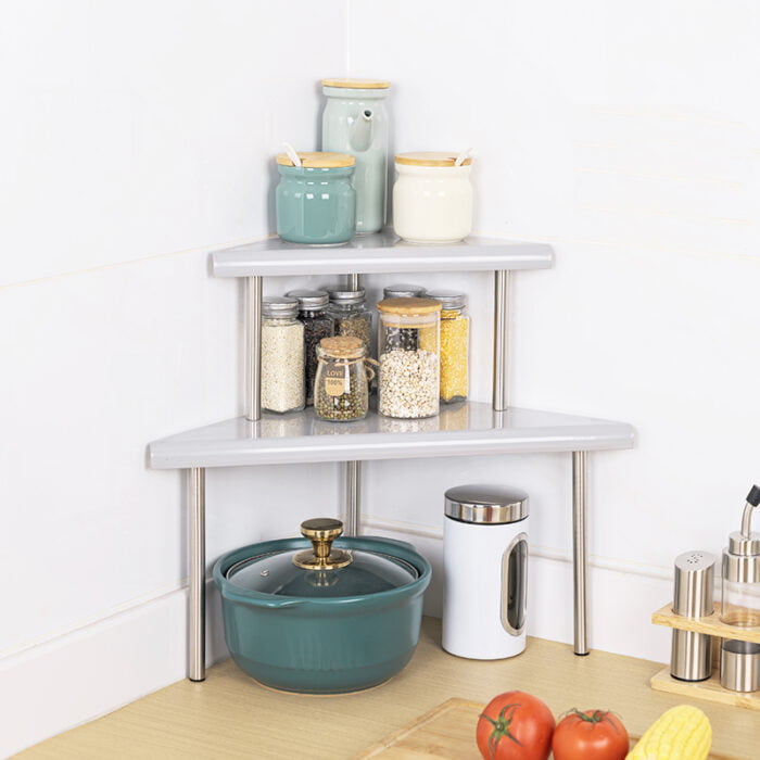 2-Tier Kitchen Corner Shelf Stainless Steel Spice Bottle Storage Shelf KC311缩略图 2-Tier Kitchen Corner Shelf Stainless Steel Spice Bottle Storage Shelf KC311缩略图
