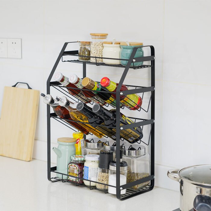 4 Tier Black Spice Rack Kitchen Storage Organizer Shelf for Countertop TLJ01