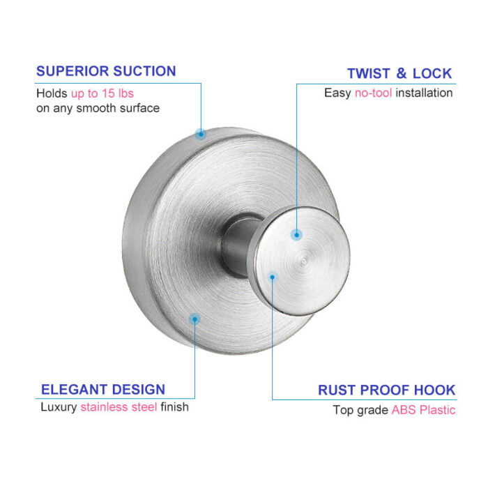 Suction Cup Wall Hooks Coat Hooks, Stainless Steel, 4 Colour, 1HP2120 - Image 4