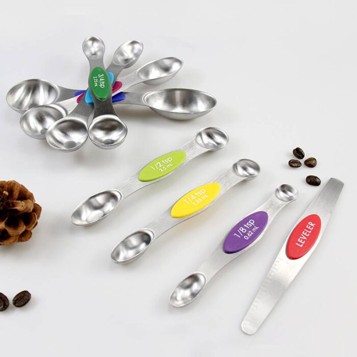 Silicone Handle Coffee Measuring Spoon Set, Dual Sided, Magnet, 8pcs MC132A
