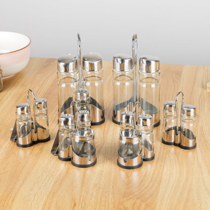 Oil And Spices Shaker Condiment Set, Stainless Steel and Glass, with Stand S1602 - Image 7