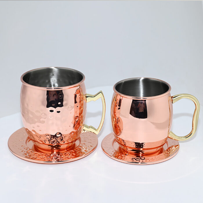 Gold Hammered Moscow Mule Mugs, 304 Stainless Steel, with Handle, CM30 - Image 6