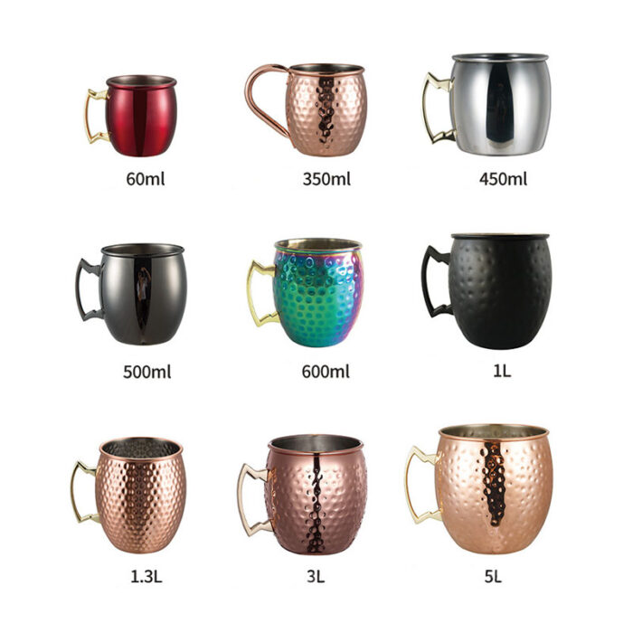 Gold Hammered Moscow Mule Mugs, 304 Stainless Steel, with Handle, CM30 - Image 8