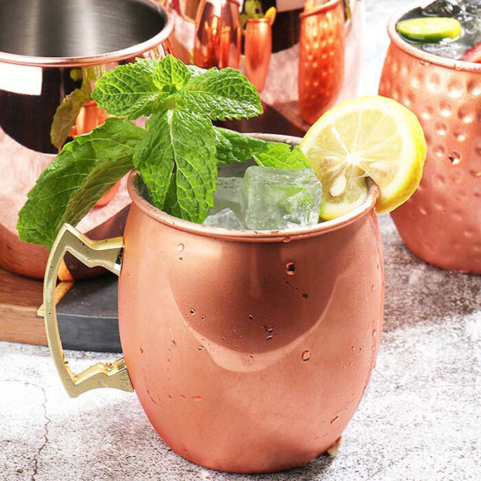 Gold Hammered Moscow Mule Mugs, 304 Stainless Steel, with Handle, CM30